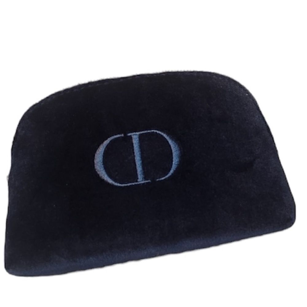 DIOR NEW Trousse Pouch Make Up Bag Navy Blue Velvet CD Logo Gold Zipper Trim - Picture 3 of 11